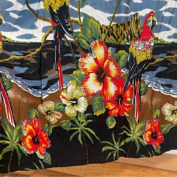 TIKI PALM Black Parrot Palm Tree Print Sequin Maxi Beach Dress - Picture 6 of 12